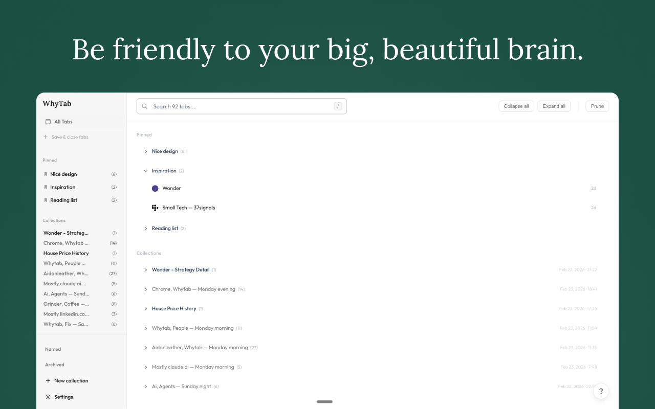 WhyTab, Primary screenshot