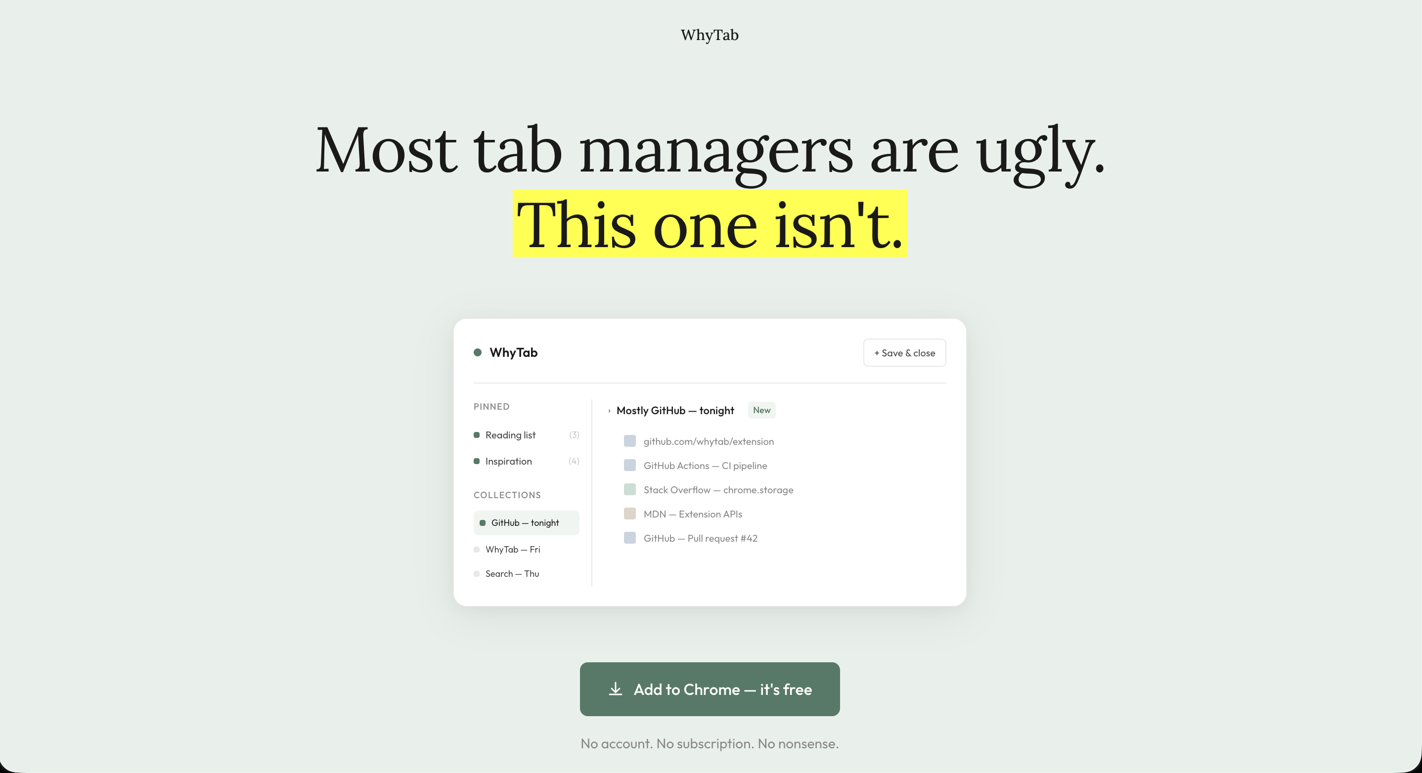 WhyTab, Landing page hero